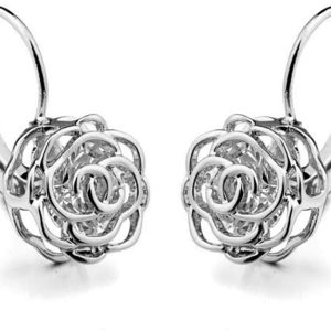 Blooming  Filigree 3D Rose Flower Crystal Leverback Dangle Drop Earrings for Women Sensitive Ear Sweet Dangling for Lovers Wedding Elegant Diamond Jewelry Gifts Hypoallergenic Her Girlfriend Valentines Day