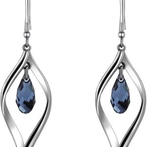 18K Gold-Plated 925 Sterling Silver Hook Twist Leaf Holiday Hypoallergenic Dangle Earrings for Women Gifts Engagement Wedding with Austrian Daiamond Cut Waterdrop Crystal Hight Polished Long :1.9 IN