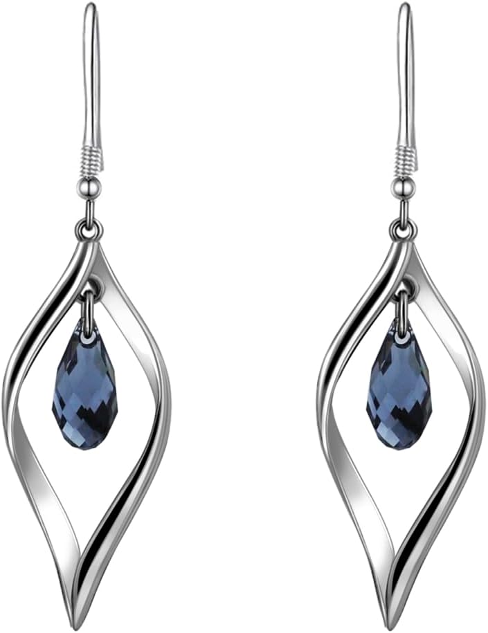 18K Gold-Plated 925 Sterling Silver Hook Twist Leaf Holiday Hypoallergenic Dangle Earrings for Women Gifts Engagement Wedding with Austrian Daiamond Cut Waterdrop Crystal Hight Polished Long :1.9 IN