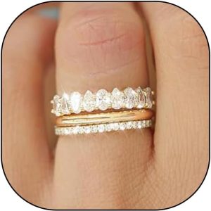 14k Gold Stackable Rhinestone Statement Ring Set for Women,Multi-Layer Cubic Zirconia Thumb Ring Set,Chunky Delicate Ring Set Engagement Wedding Gift