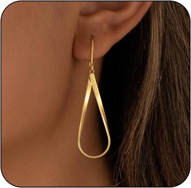 14K Gold Plated Dangle Earrings for Women,Trendy Leverback Drop Dangle Earrings Twisted Spiral Teardrop Rhombus Heart Dangle Earring for Women Dainty Fashion Jewelry Gifts