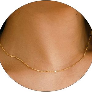 14K Gold/Silver Plated Choker Necklace for Women Shining Dots Station Gold Chain Necklace Beads Sparkle Chain Necklace Link Chain Exquisite Jewelry for women