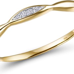 10K Solid Gold Genuine Diamond Dainty Twisted Stacking Ring for Women