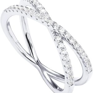14K Gold Plated X Ring Simulated Diamond  Criss Cross Ring for Women