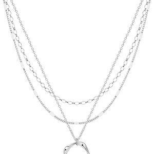 Layered Silver Necklaces for Women, Sterling Silver Stackable Stack Choker Necklaces for Women Trendy Layering Circle Pendant Chain Necklace Set Jewelry for Women