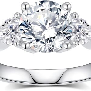 Moissanite Engagement Rings for Women,D Color VVS1 Moissanite 3-Stone Ring 18K White Gold Plated 925 Sterling Silver Wedding Ring