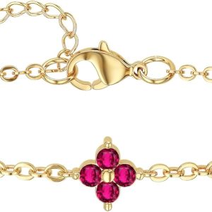 Gold Birthstone Bracelet for Women, Dainty 12 Months Birthday Crystal Charm Chain Bracelet, Adjustable Meaningful Gift for Sister Girlfriend Wife Mom, Non-Tarnish Gold Plated Jewelry