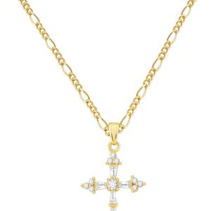 Cross Necklace for Women,Double Cross Necklace 14K Gold Plated Cross Pendant Necklace Dainty Gold Cross Necklaces for Women Trendy Small Cross Charm Necklace Simple Cute Choker Necklaces Gold Jewery