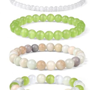 4pcs Beaded Bracelets for Women,Natural Healing Crystal Gemstones Bracelet,Anxiety Stress Relief Bracelet Handmade purple Jewelry Gifts for Women