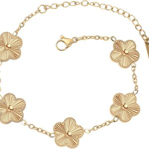 18K Gold Plated Double Sided Clover Bracelet for Women - Lucky Flower Link Bracelets Trendy Jewelry Gifts for Women,Wife, Girlfriend, Mom, Sister, Bestie, Grandma