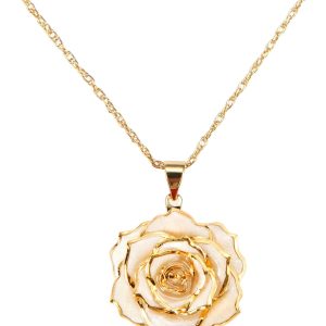 Real Rose Gold Dipped Necklace Gifts for Women, 24K Gold Dipped Rose Pendant Necklace Jewelry Mothers Day Anniversaries Birthday Christmas Special Occasions Gifts for Her Mom Wife