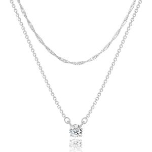 Cubic Zirconia Silver Necklaces for Women, Dainty S925 Sterling Silver Choker Necklace Simple  Jewelry Necklaces for Women Trendy Gifts