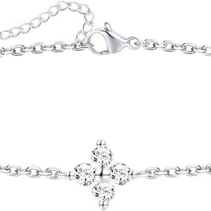 Dainty Silver Gold Bracelets for Women Trendy Non Tarnish 14K Gold Plated Waterproof Diamond Bracelets Cute Stackable Heart Butterfly Clover Cross Evil Eye Charm Bracelet Stack Jewelry Gifts