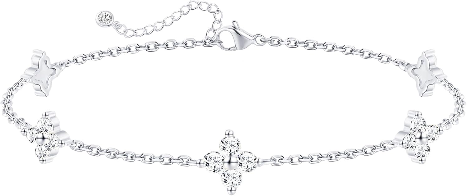 Dainty Silver Gold Bracelets for Women Trendy Non Tarnish 14K Gold Plated Waterproof Diamond Bracelets Cute Stackable Heart Butterfly Clover Cross Evil Eye Charm Bracelet Stack Jewelry Gifts
