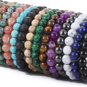 15 PCS 8mm Gorgeous Semi-Precious Gemstones Bracelets Round Beaded Bracelets for Women Men Stone Crystal Stretch Bea Bracelet Unisex