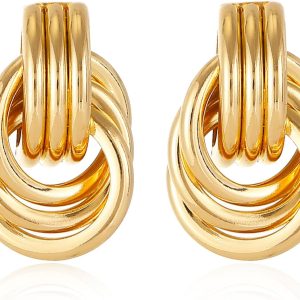 14K Gold Plated Knot Earrings for Women Gold Silver Earrings Heart Link Drop Dangle Earring Chunky Golden Knotted Statement Jewelry
