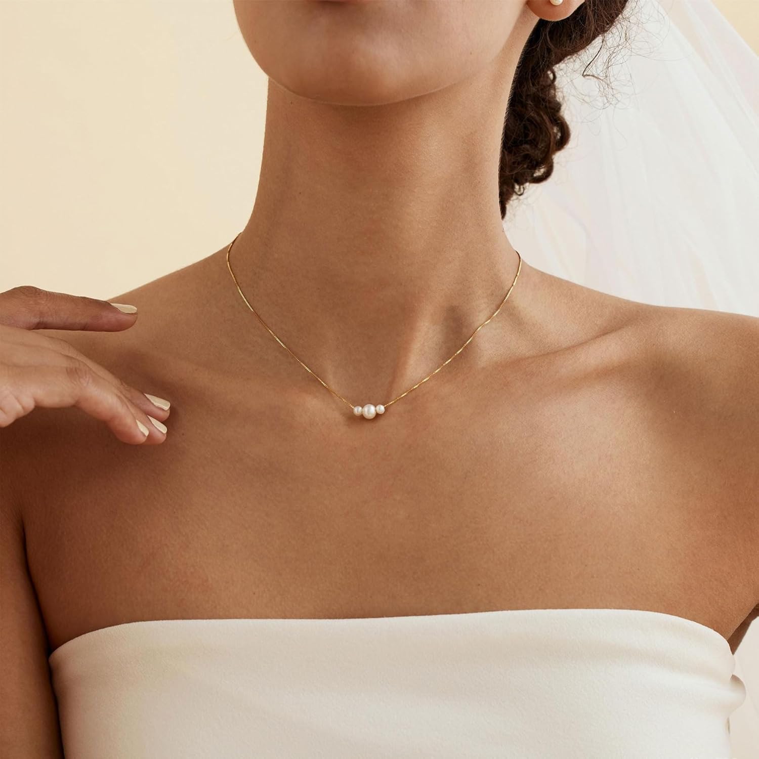 Gold Pearl Necklaces for Women Trendy, 14K Gold Plated Dainty Necklace Simple Layered Pearl Necklaces for Women Trendy Wedding Birthday Jewelry - Image 2