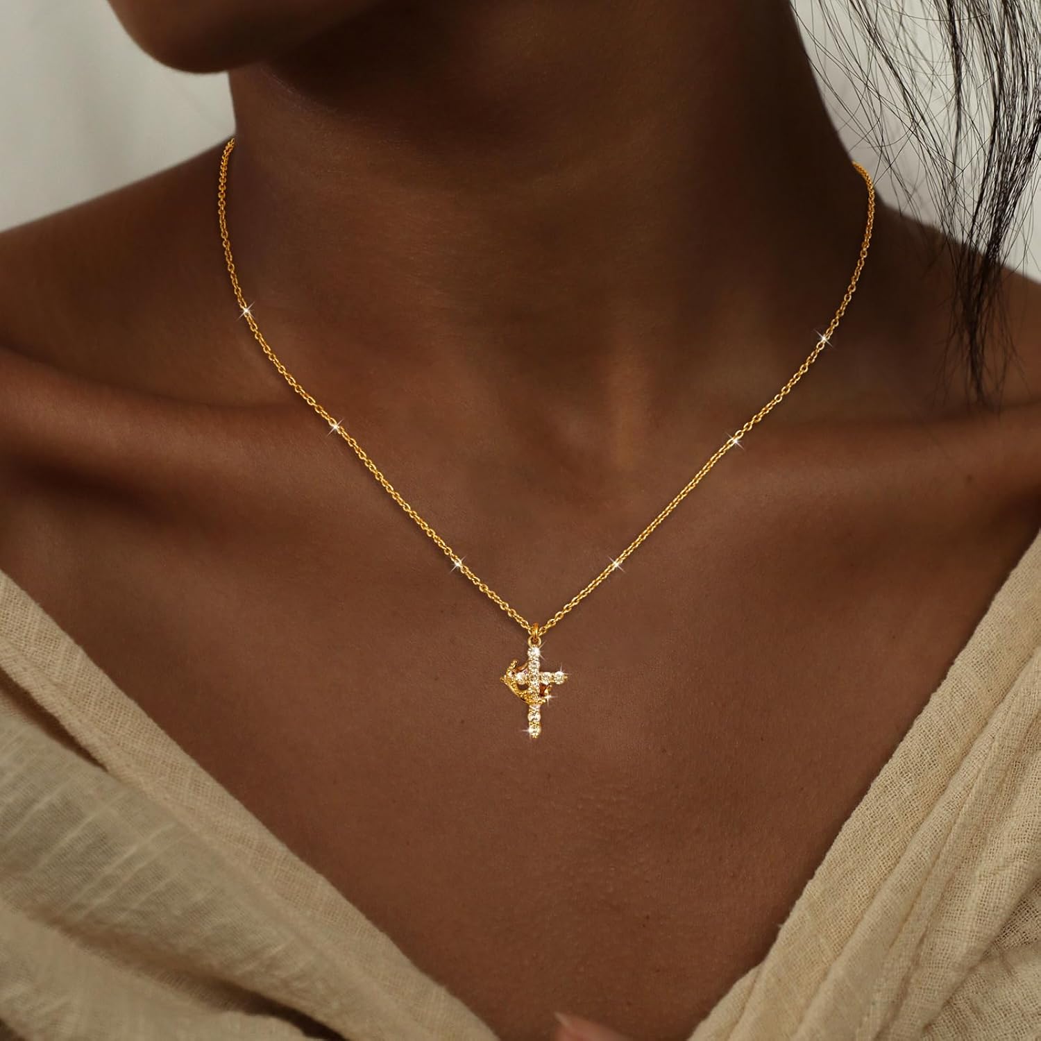 Christmas Gift Crown Cross Necklaces for Women Non Tarnish Dainty 14K Gold/Silver/Rosegold Plated Pendant Necklace for Women Trendy Simple Cross Charm Jewelry for Women - Image 2