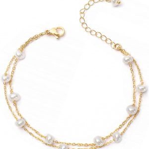 Gold Pearl Bracelets for Women - Dainty 14K Gold Plated Pearls Bracelet Trendy Beaded Chain Jewelry Gifts for Women