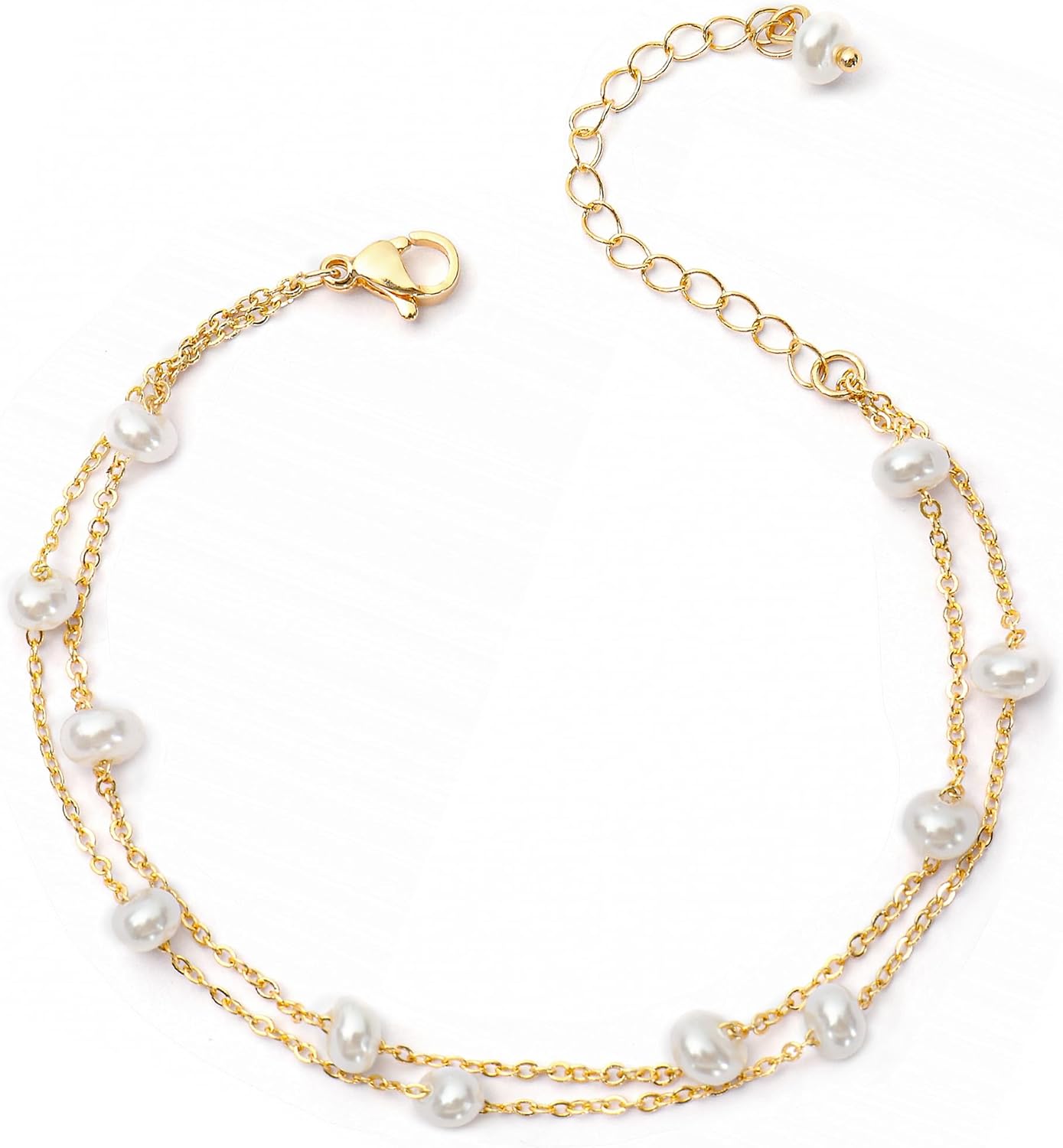 Gold Pearl Bracelets for Women - Dainty 14K Gold Plated Pearls Bracelet Trendy Beaded Chain Jewelry Gifts for Women