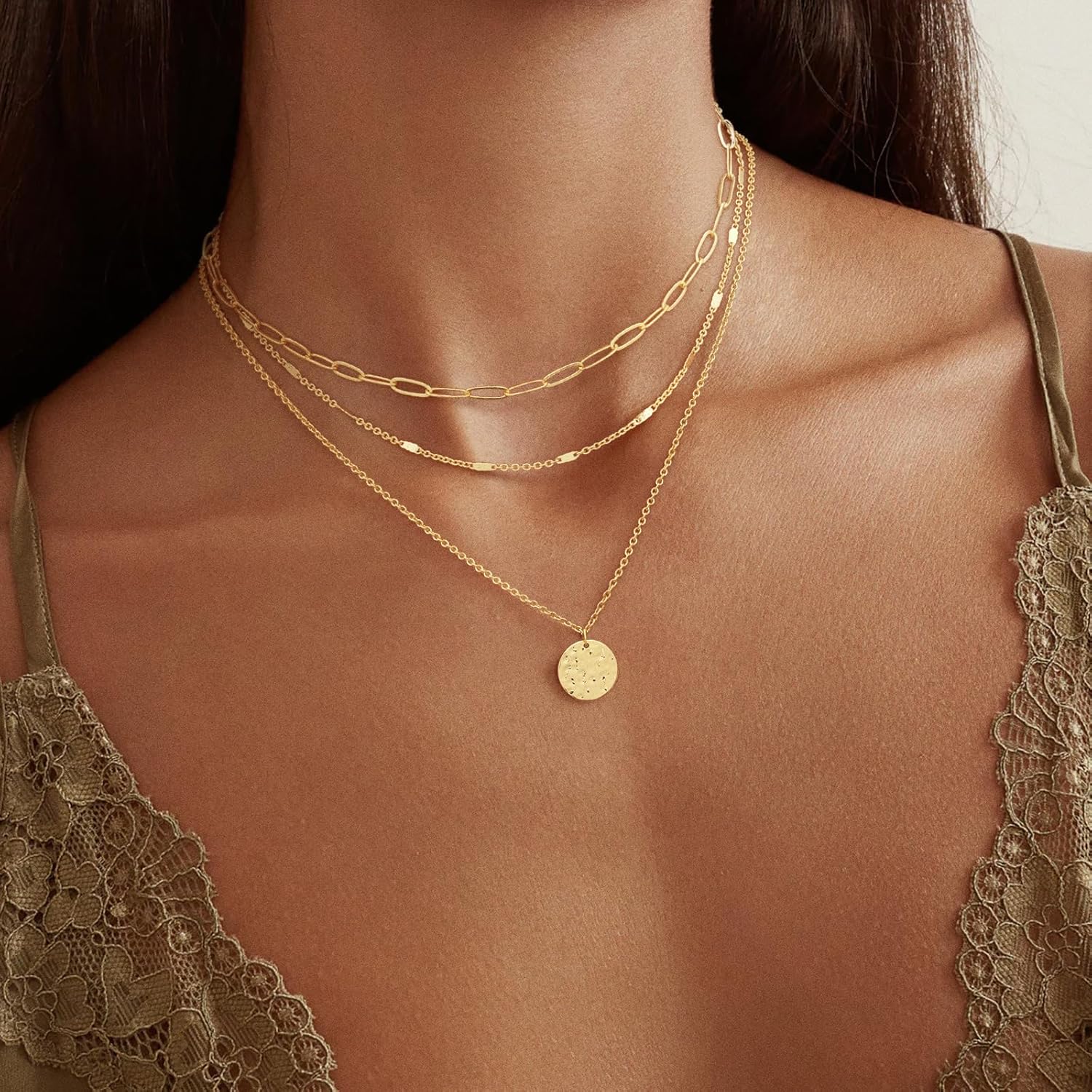 Layered Gold Necklace for Women, 14K Gold Plated Necklace Stack for Women, Dainty Adjustable Gold Necklace Set - Image 2