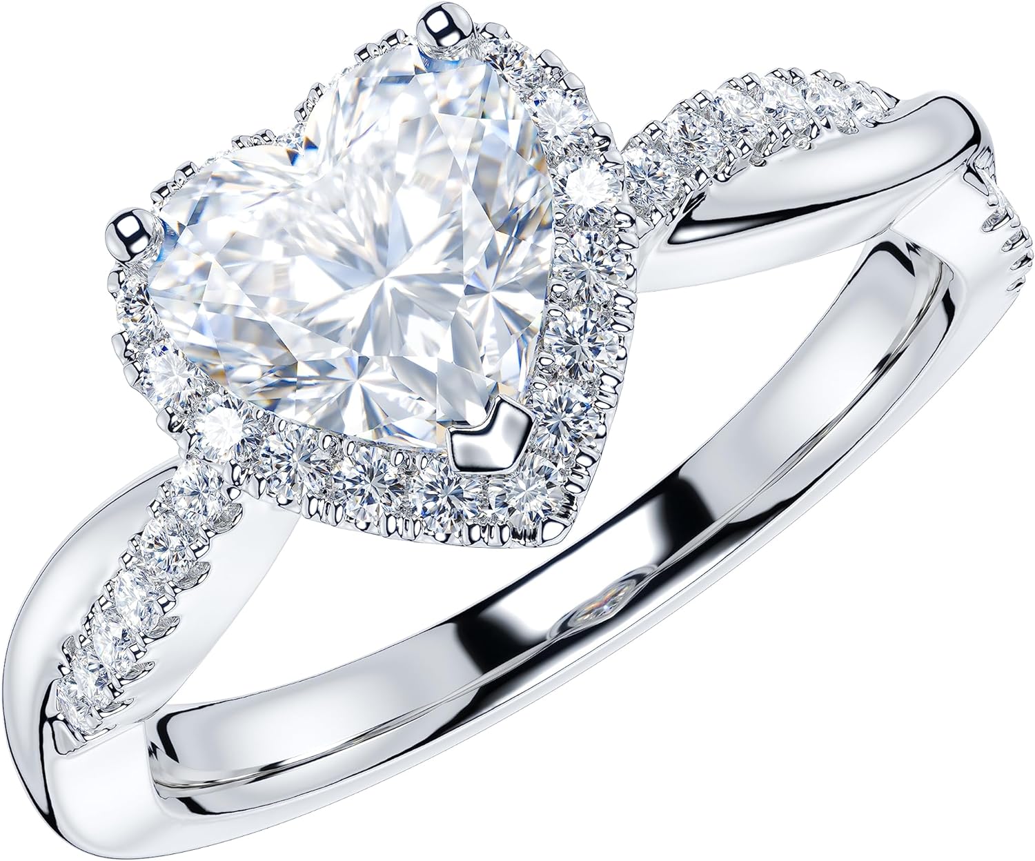 Sterling Silver Petite Twisted Vine 1CT Heart-shaped Genuine Moissanite Halo Engagement Ring Promise Ring