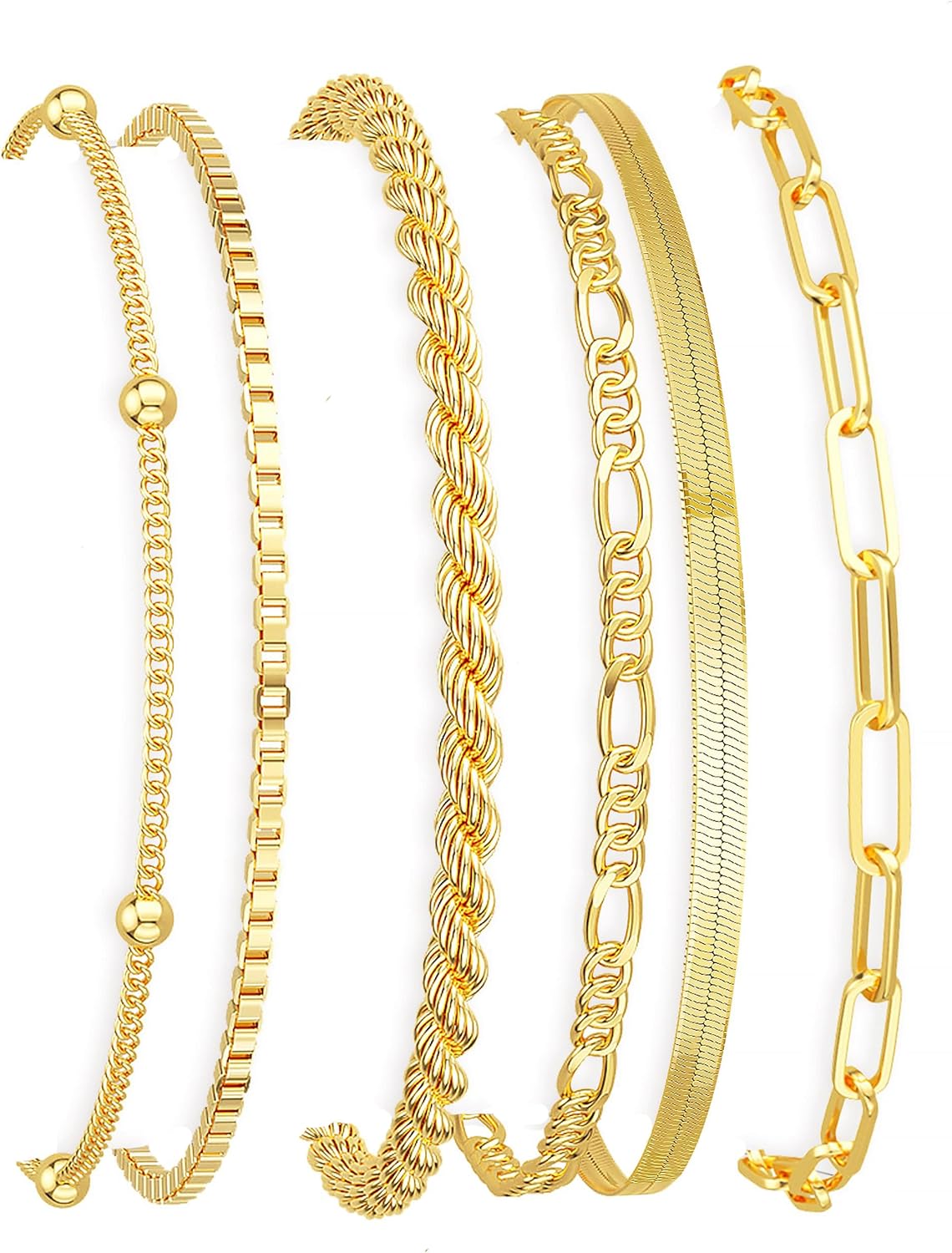 Gold Bracelets for Women Waterproof, 14K Gold Plated Jewelry Sets Trendy Thin Dainty Stackable Cuban Link Paperclip Chain Bracelet Pack Fashion Accessories Gifts for Womens