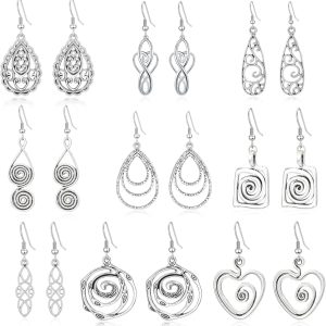 Silver Dangle Drop Earrings Trendy Vintage Statement Bohemia Boho Earrings Set for Women