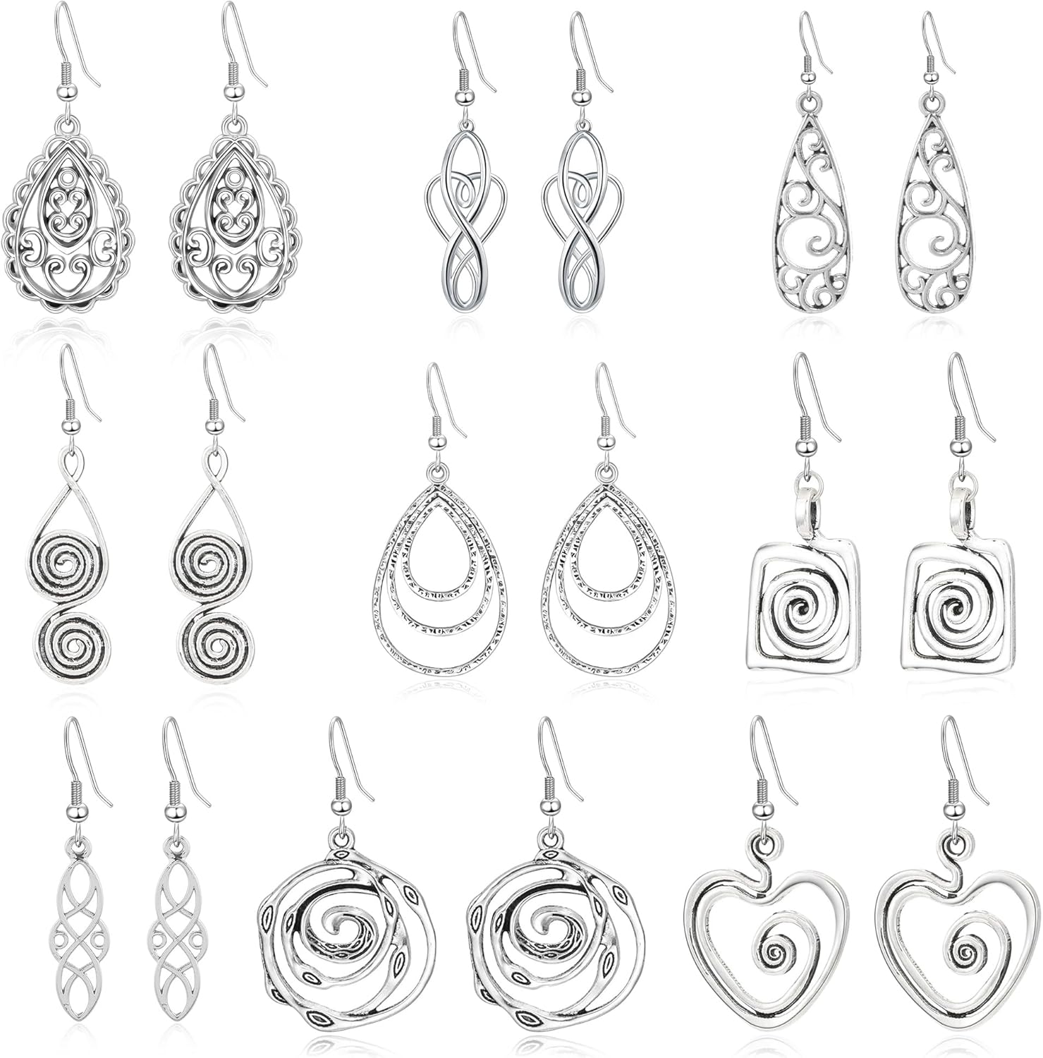 Silver Dangle Drop Earrings Trendy Vintage Statement Bohemia Boho Earrings Set for Women