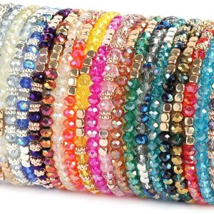 26Pcs Boho Beaded Bracelets for Women Colorful Stackable Sparkly Crystal Bea Bracelets Multi-Layer Versatile Statement Bracelets Stretch Cuff Jewelry Gifts